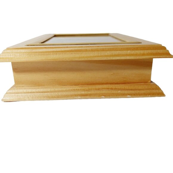 Vintage Wooden Playing Card Holder Box Golf Etched Glass Top - Picture 6 of 9